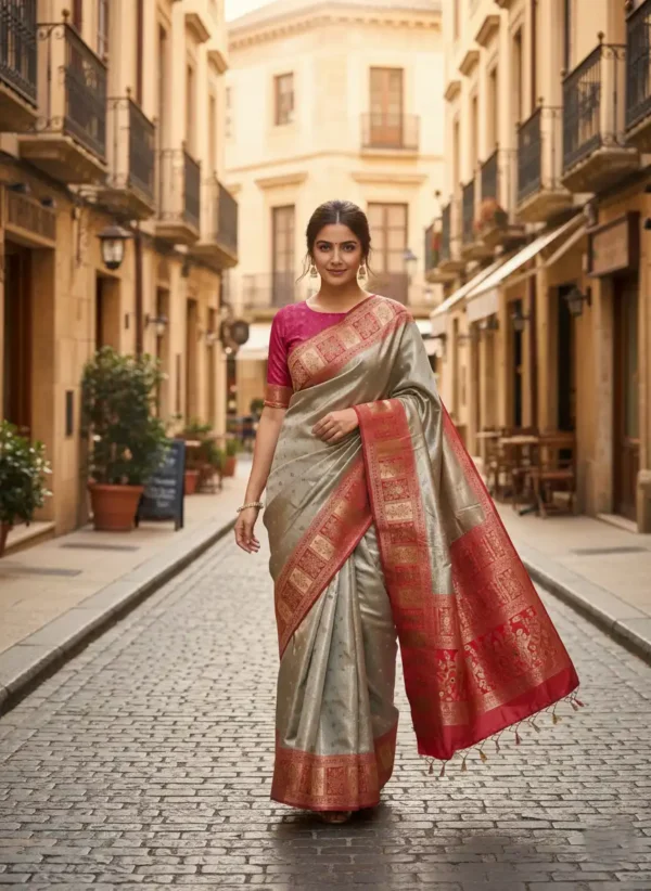 Gray Kanjivaram Silk Saree