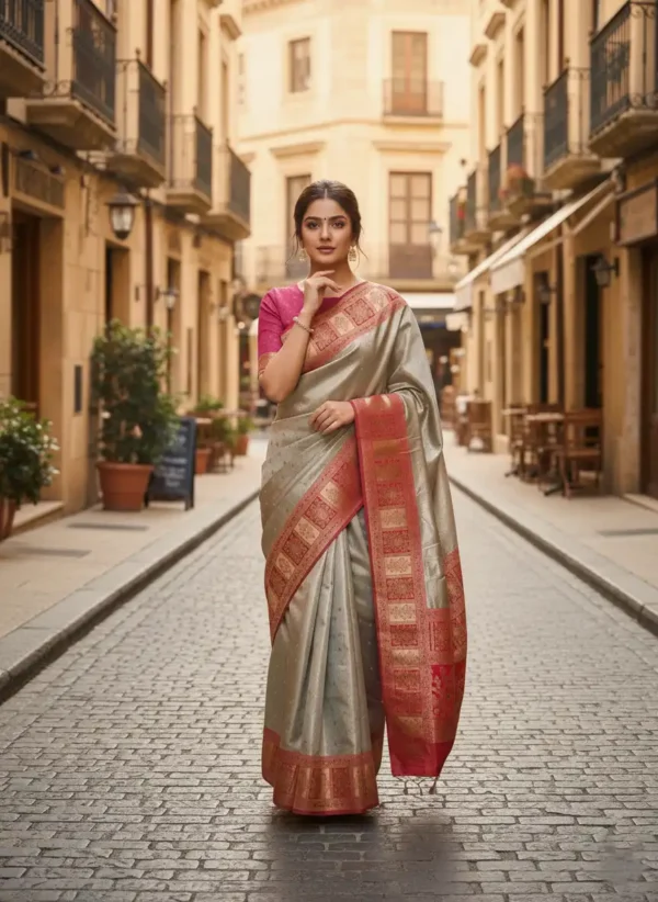Gray Kanjivaram Silk Saree