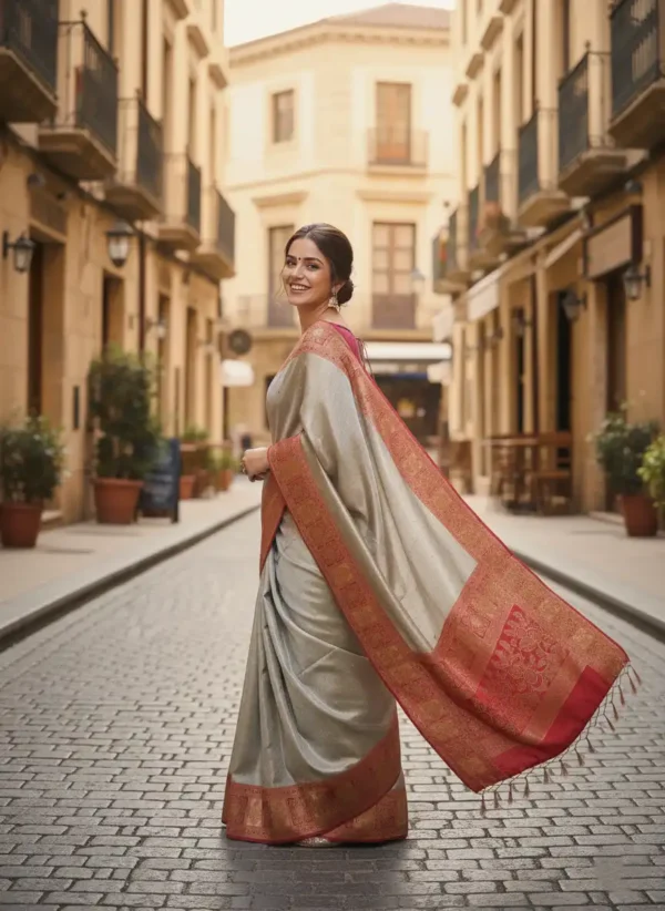 Gray Kanjivaram Silk Saree