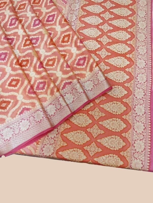 Orange Handloom Pure Khaddi Banarasi Saree