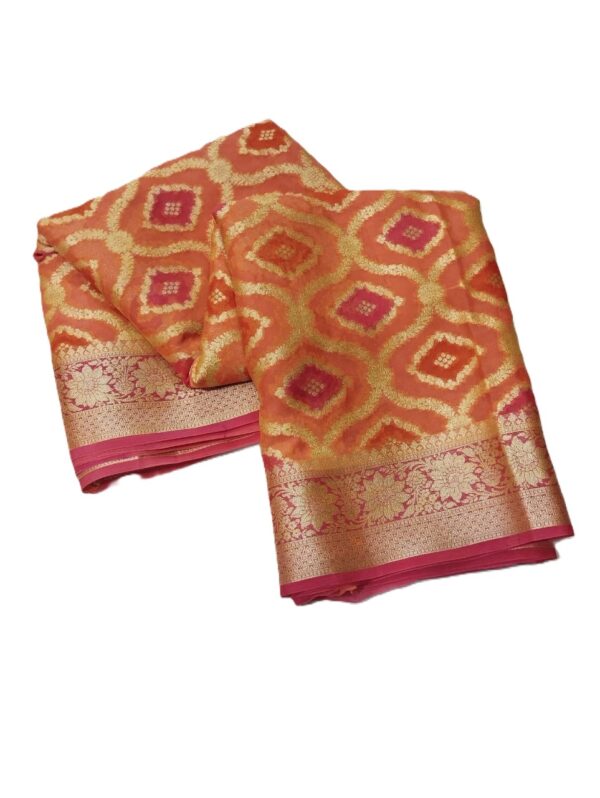 Orange Handloom Pure Khaddi Banarasi Saree