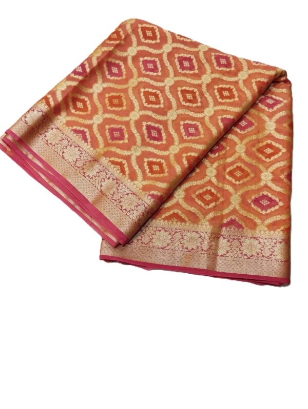 Orange Handloom Pure Khaddi Banarasi Saree