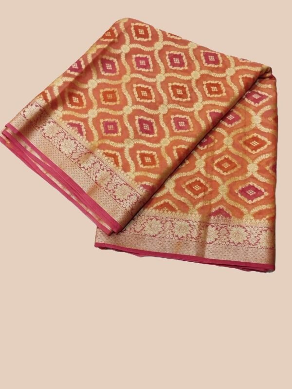 Orange Handloom Pure Khaddi Banarasi Saree