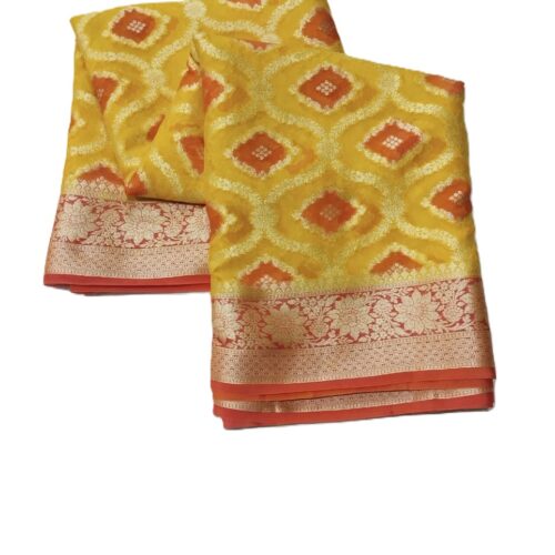 Yellow Handloom Pure Khaddi Banarasi Saree