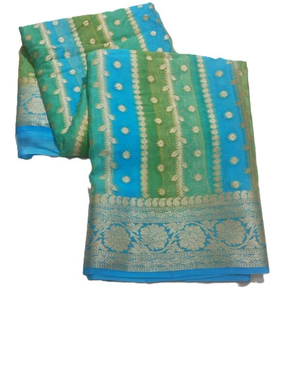 Blue Handloom Pure Khaddi Banarasi Saree
