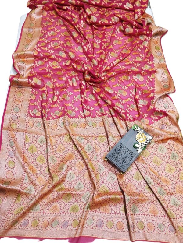 Pink Handloom Pure Khaddi Banarasi Saree