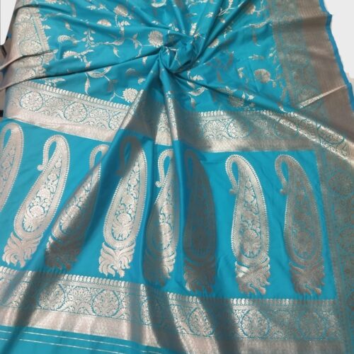 Turquoise Handloom Banarasi Silk Saree