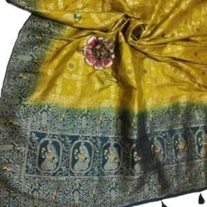 mustard green banarasi silk saree