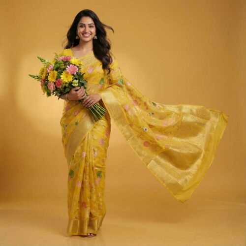 Yellow Banarasi Silk Saree