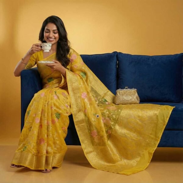 Yellow Banarasi Silk Saree