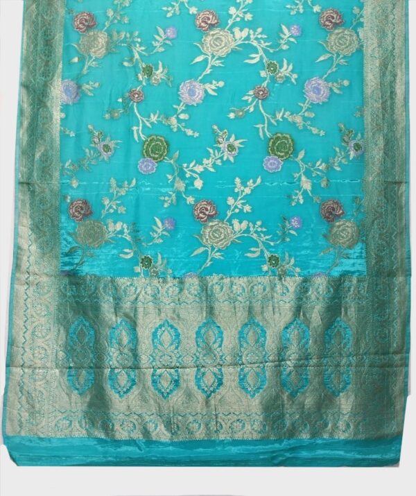 Turquoise Handloom Banarasi Silk Saree