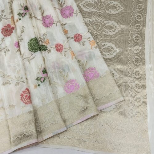 Off White Handloom Banarasi Silk Saree