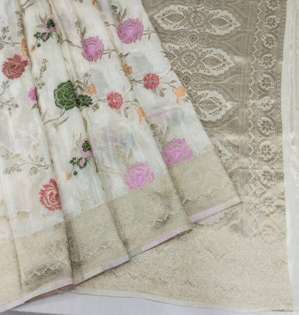 Off White Handloom Banarasi Silk Saree