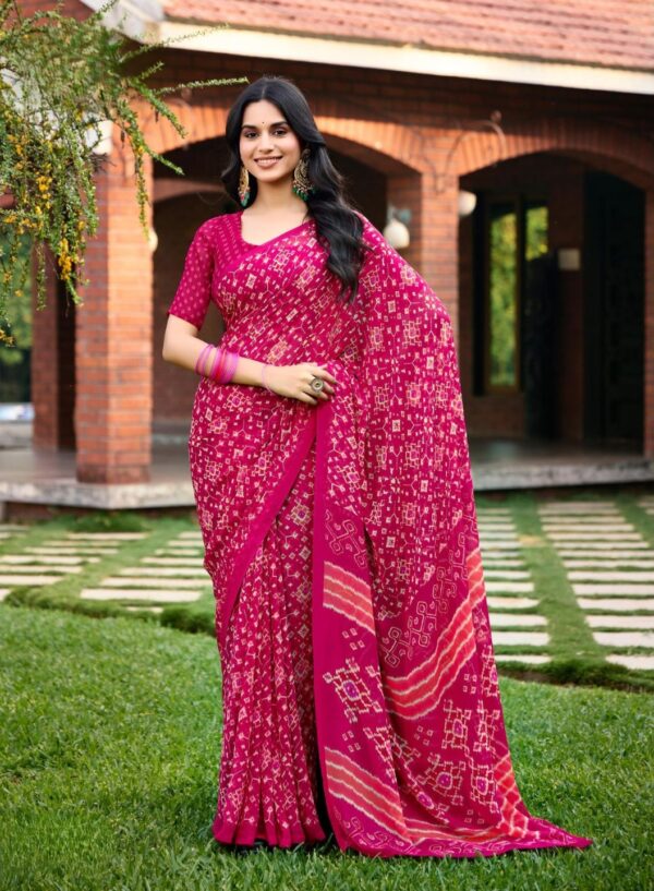 pink printed saree
