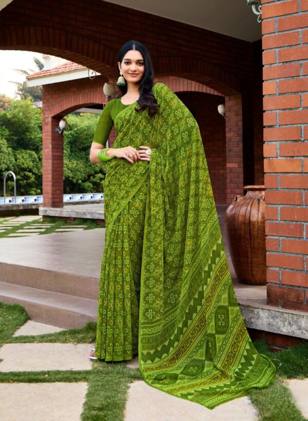 green printed saree