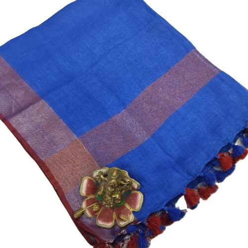 Blue Pure Linen Handloom Dupatta
