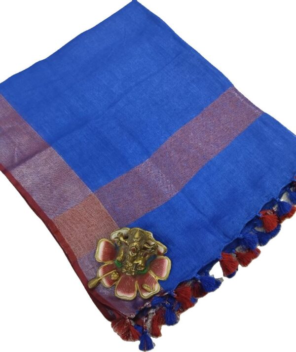 Blue Pure Linen Handloom Dupatta