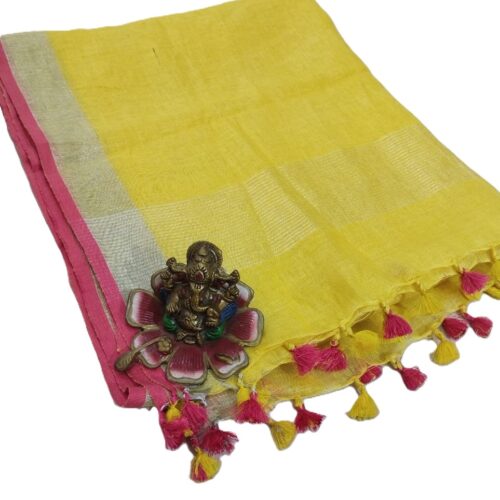 Yellow Pure Linen Handloom Dupatta