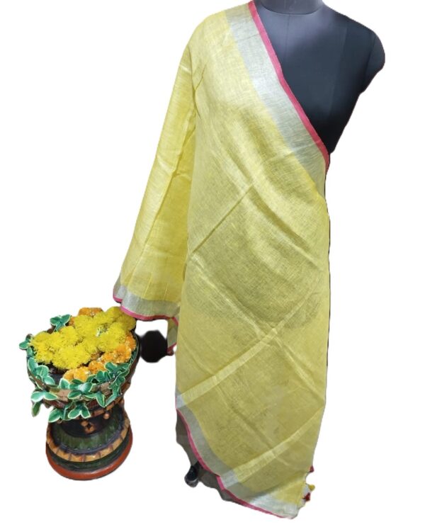 Yellow Pure Linen Handloom Dupatta