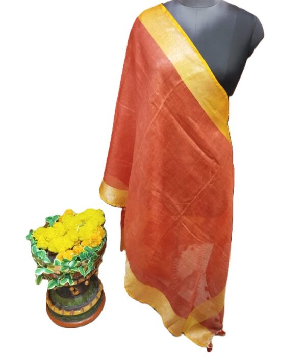 Red Pure Linen Handloom Dupatta