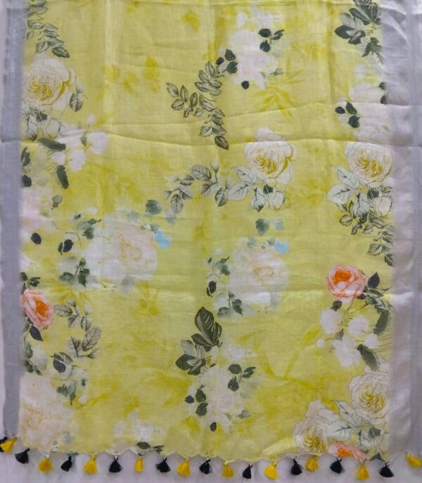 Yellow Digital Print Pure Linen Dupatta