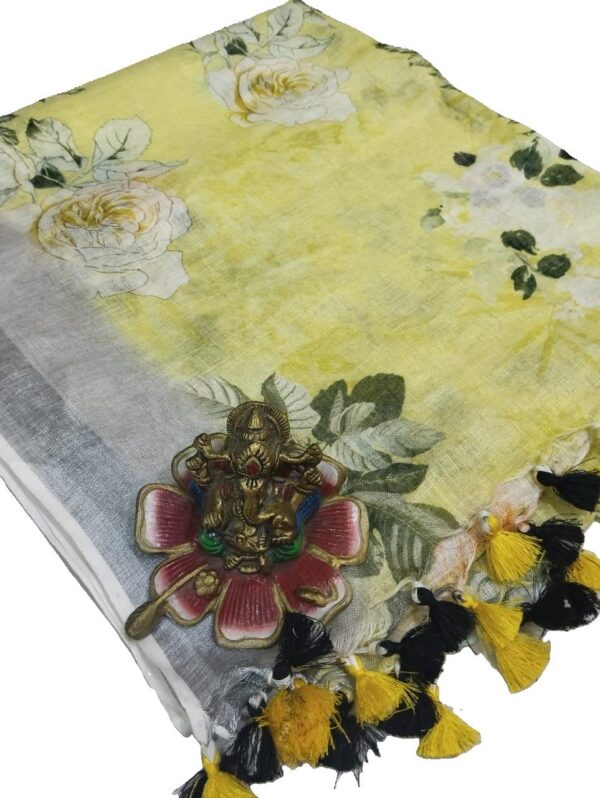 Yellow Digital Print Pure Linen Dupatta