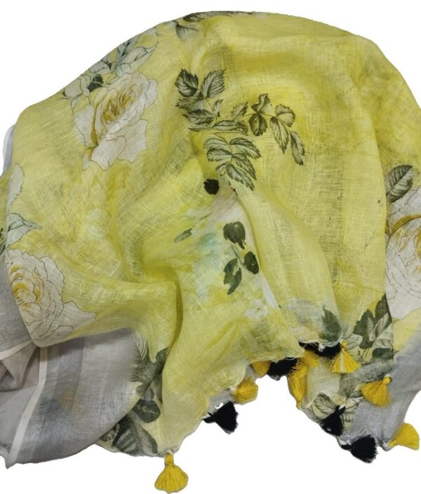 Yellow Digital Print Pure Linen Dupatta