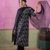 Black Printed Stitched Suit With Dupatta