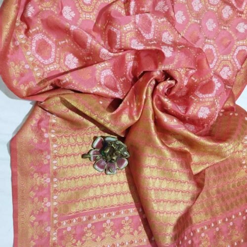 Golden Pink Banarasi Silk Saree pink banarasi silk saree