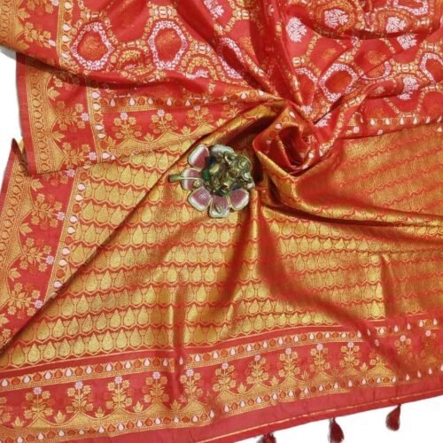 Golden Red Banarasi Silk Saree red banarasi silk saree