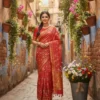 Golden Red Banarasi Silk Saree