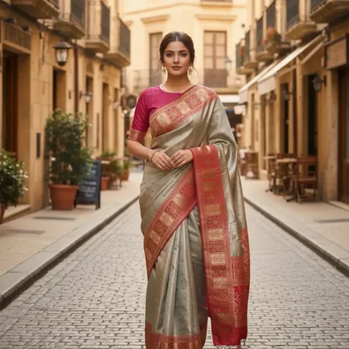 Gray Kanjivaram Silk Saree