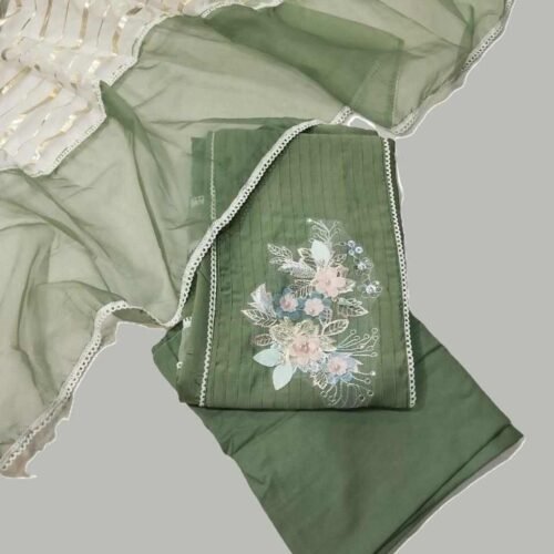 Green Organza Unstitched Suit