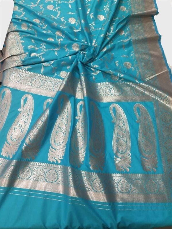 turquoise banarasi silk saree