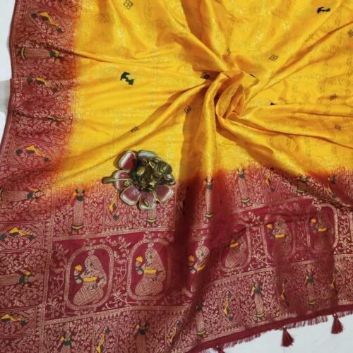 Mustard-Red Banarasi Silk Saree mustard banarasi silk saree