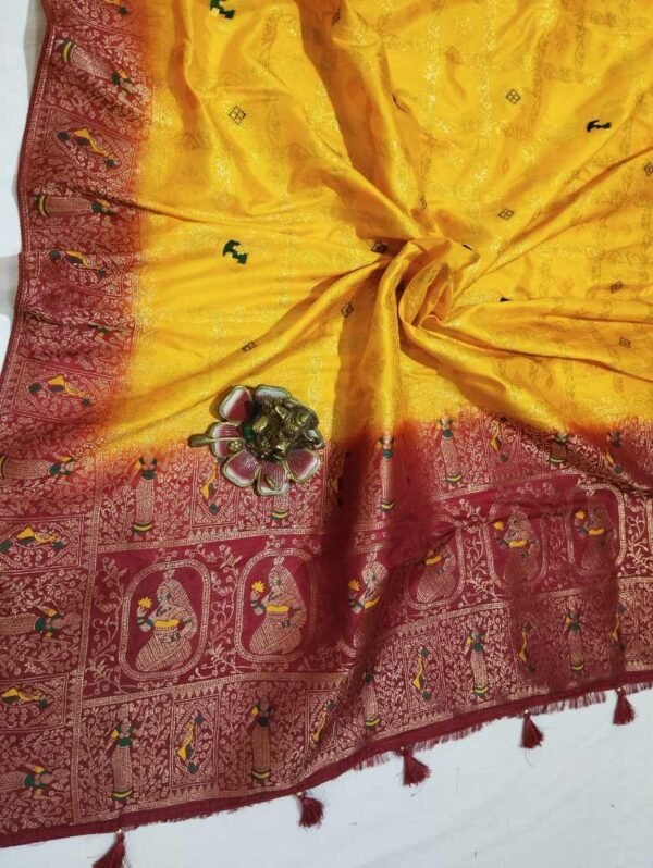 mustard banarasi silk saree