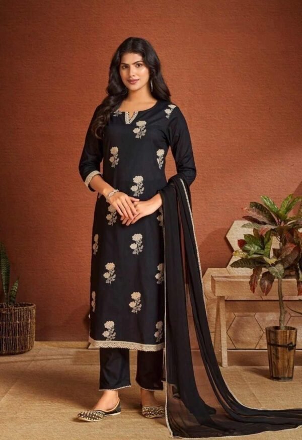 Navy Blue Pant Suit With Dupatta