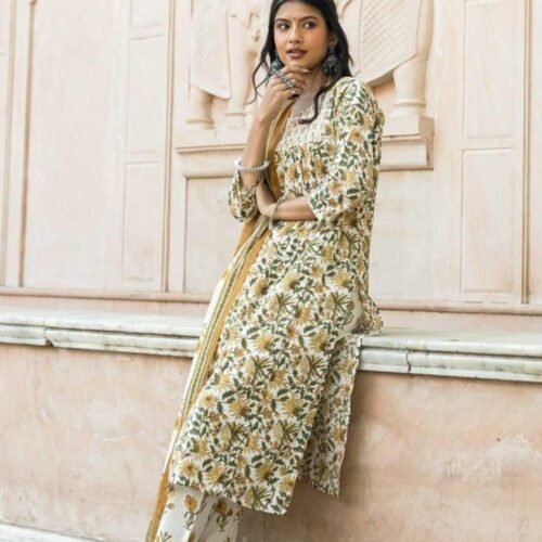 off white cotton stitched suit