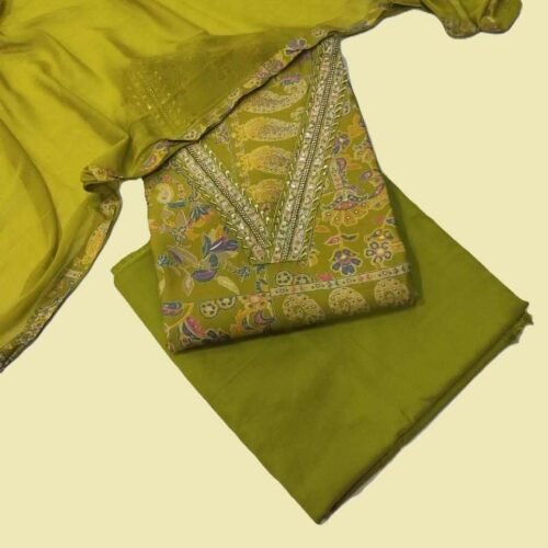 Olive Green Maslin Unstitched Suit