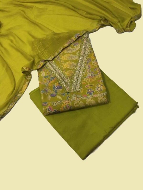 Olive Green Maslin Unstitched Suit