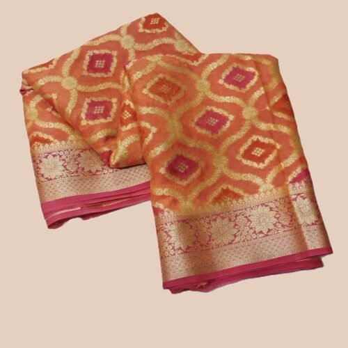 Orange Handloom Pure Khaddi Banarasi Saree