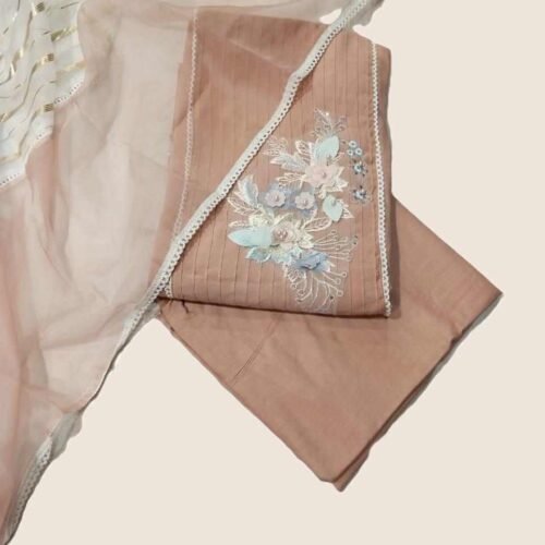 Peach Organza Unstitched Suit