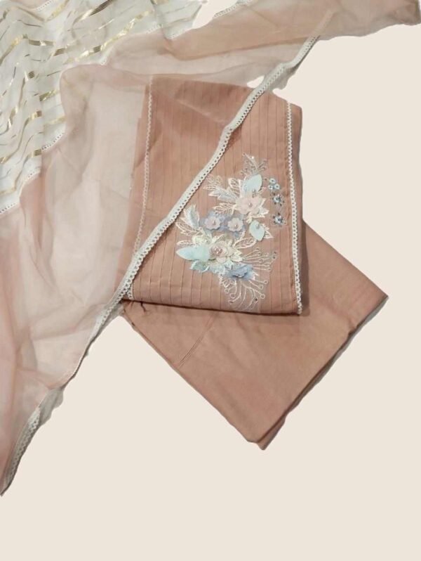 Peach Organza Unstitched Suit