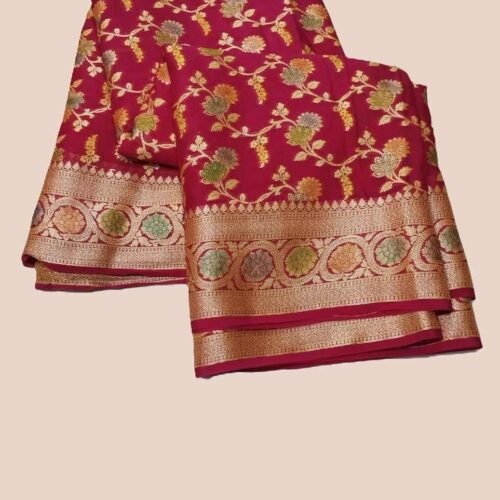 Pink Handloom Pure Khaddi Banarasi Saree