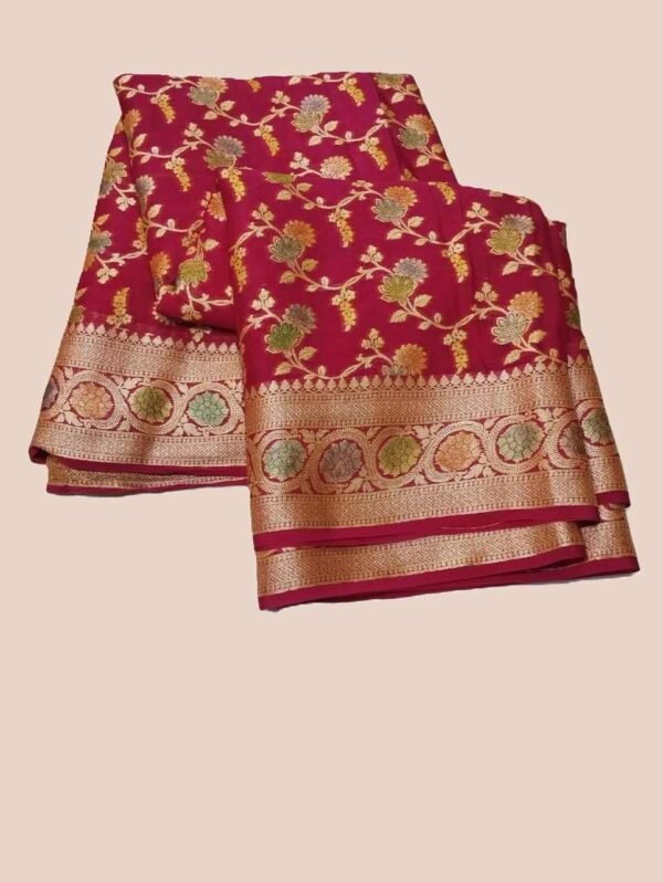 Pink Handloom Pure Khaddi Banarasi Saree