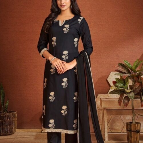 Navy Blue Pant Suit With Dupatta