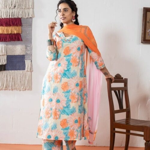 Printed Stitched Suit With Dupatta