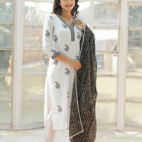 Embroidered Stitched Suit With Dupatta