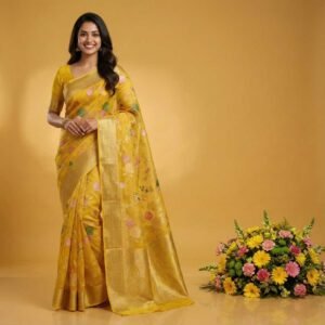 Yellow Banarasi Silk Saree
