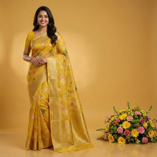 Yellow Banarasi Silk Saree